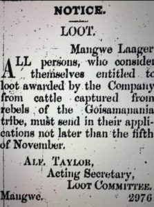 Besides land, the colonisers also stole livestock from the local people as shown in this looting notice where the spoils from raids were shared